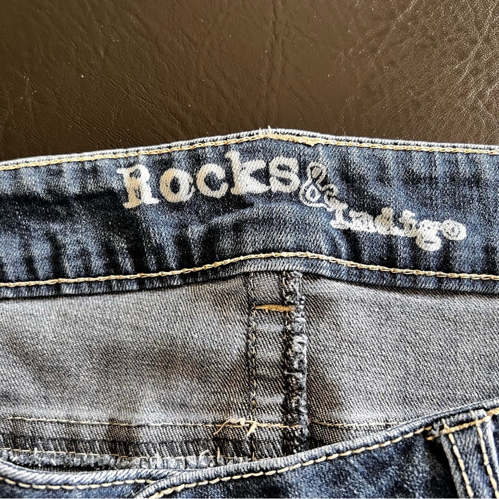 Rocks & Indigo Blue Denim Distressed Jeans, Size 14 - Picture 8 of 8